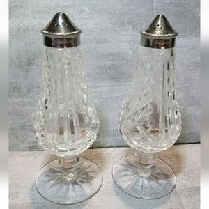 Waterford Footed Crystal Salt Pepper Shaker Set Marked Elegant EUC Glengarriff